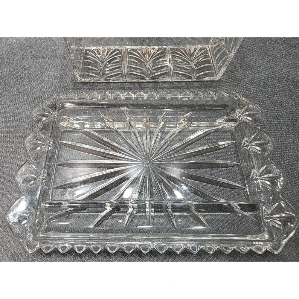 Pressed Glass Butter‎ Dish with Lid and Two Stainless Steel Spreaders Set